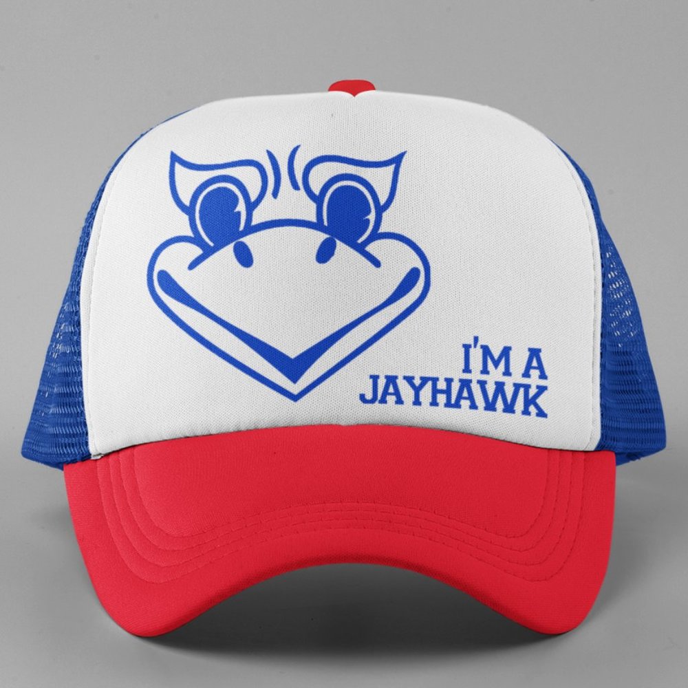 NEW Kansas Jayhawks I am Big Face Foam Trucker Snapback Hat Red White Blue
